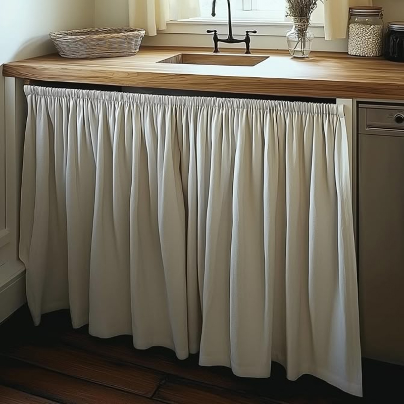 Handmade Custom Sizes for Velcro Stick-On Adhesive Ruffled Sink Skirt/Curtain Table Skirts with Custom Sizes