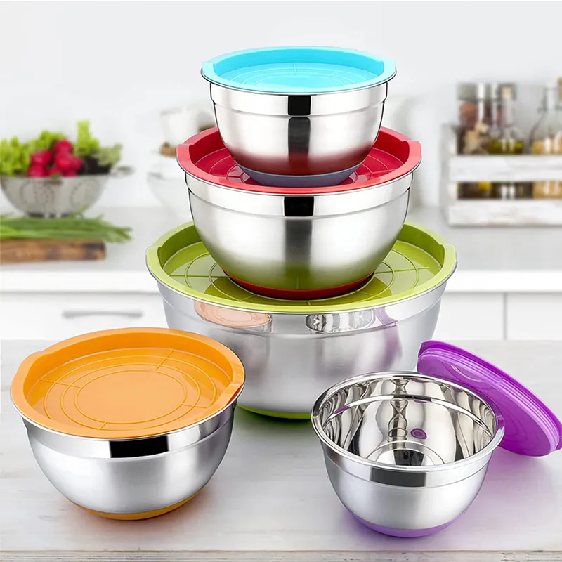 Vente en gros Bol à mélanger en acier inoxydable de haute qualité poli avec fond de miroir antidérapant pour salade fruits crème d'oeuf