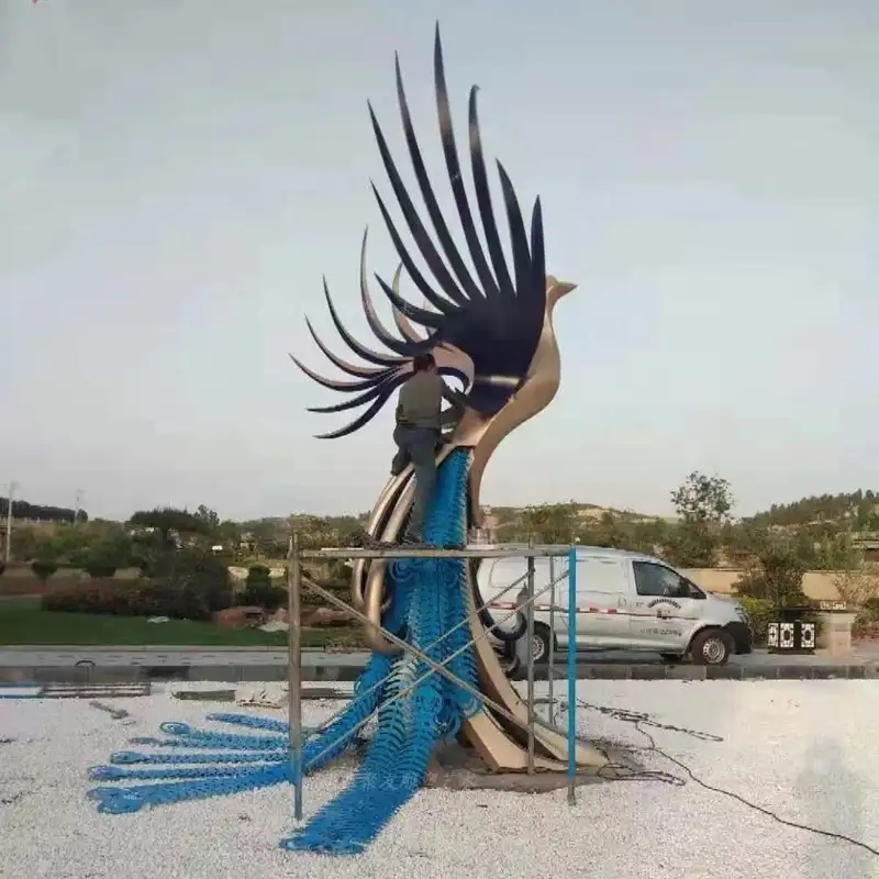 Venda direta da fábrica escultura de águia de aço inoxidável fibra de vidro jardim animais aves estatuetas