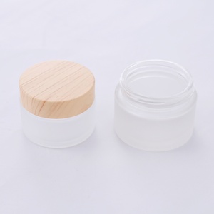 5g 15g 30g 50g 100g clear Green Amber Glass Cream Jar with <b>Wood</b> Grain Lid Frosted Bamboo Cosmetic Jars - Product Image 5