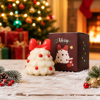 Bougie parfumée artisanale en cire de soja en forme de sapin de Noël avec nœud noir, style gâteau 3D, décoration de table du Nouvel An, boîte cadeau