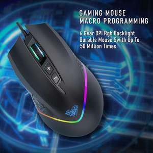 Ratón para juegos AULA F805 RGB con cable, 6400DPI, 7 botones programables, retroiluminado, ergonómico, para computadora portátil, computadora de escritorio - Product Image 2