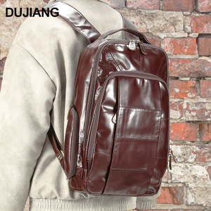 Dujiang Oil Waxed Leather <b>Backpack</b> <b>20L</b> Multi Functional Business Travel Men's Bag - Product Image 1