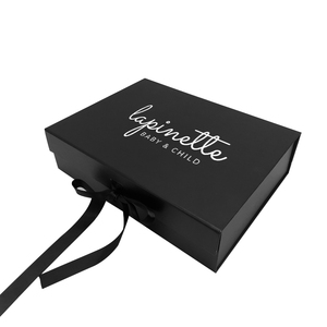 Manufacturer Custom Design Large Black Magnetic Foldable Rigid Cardboard Paper Gift Packaging Shoe Box With Ribbon Closure