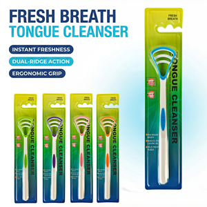 도매 OEM 플라스틱 혀 클리너 백태 제거기 소프트 그립 성인용 구강 위생 용품 입냄새 제거 도구 - Product Image 3