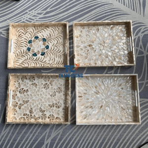 Nouveau design, vente en gros, ensemble de plateaux décoratifs rétro en nacre et coquille de Capiz, logo personnalisable, pour la décoration intérieure - Product Image 6