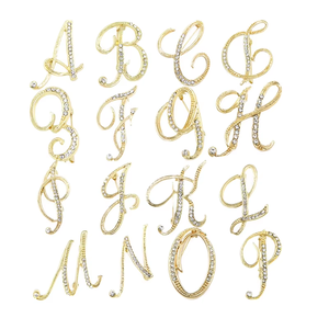 Broche Lettre Avec Initiale En Strass Pour Femme, Artisanat Doré, AZ
