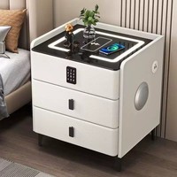 Muebles de Dormitorio Modernos, Sencillos, Ecológicos y Duraderos para Hotel, Mesa de Noche Inteligente de MDF con Iluminación LED, Carga Inalámbrica y Sensor de Huellas Dactilares