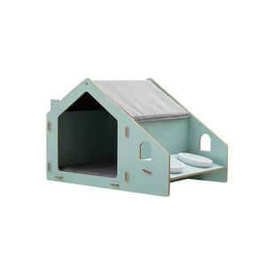 Duurzaam Houten Huisdierenhuis Bamboe Kattenbed Met Ingebouwde Dubbele Feeder En Verhoogde Eethoek Voor Gebruik In De Woonkamer - Product Image 5