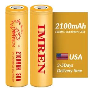 IMREN 18650电池2100毫安时50A美国库存3.7v 3.6v锂离子电池可充电inr18650圆柱形三元akku 25A