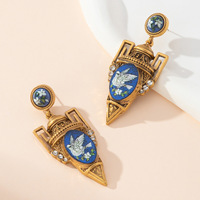 Accessoires vintage, style chinois rétro, motifs d'oiseaux et de peintures murales, boucles d'oreilles clous, boucles d'oreilles pendantes couleur or pour femme