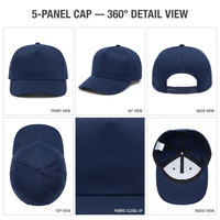 Casquette de baseball vintage sportive de qualité supérieure à 5 panneaux, coupe structurée, panneau avant sans couture, sangle réglable personnalisable, en coton