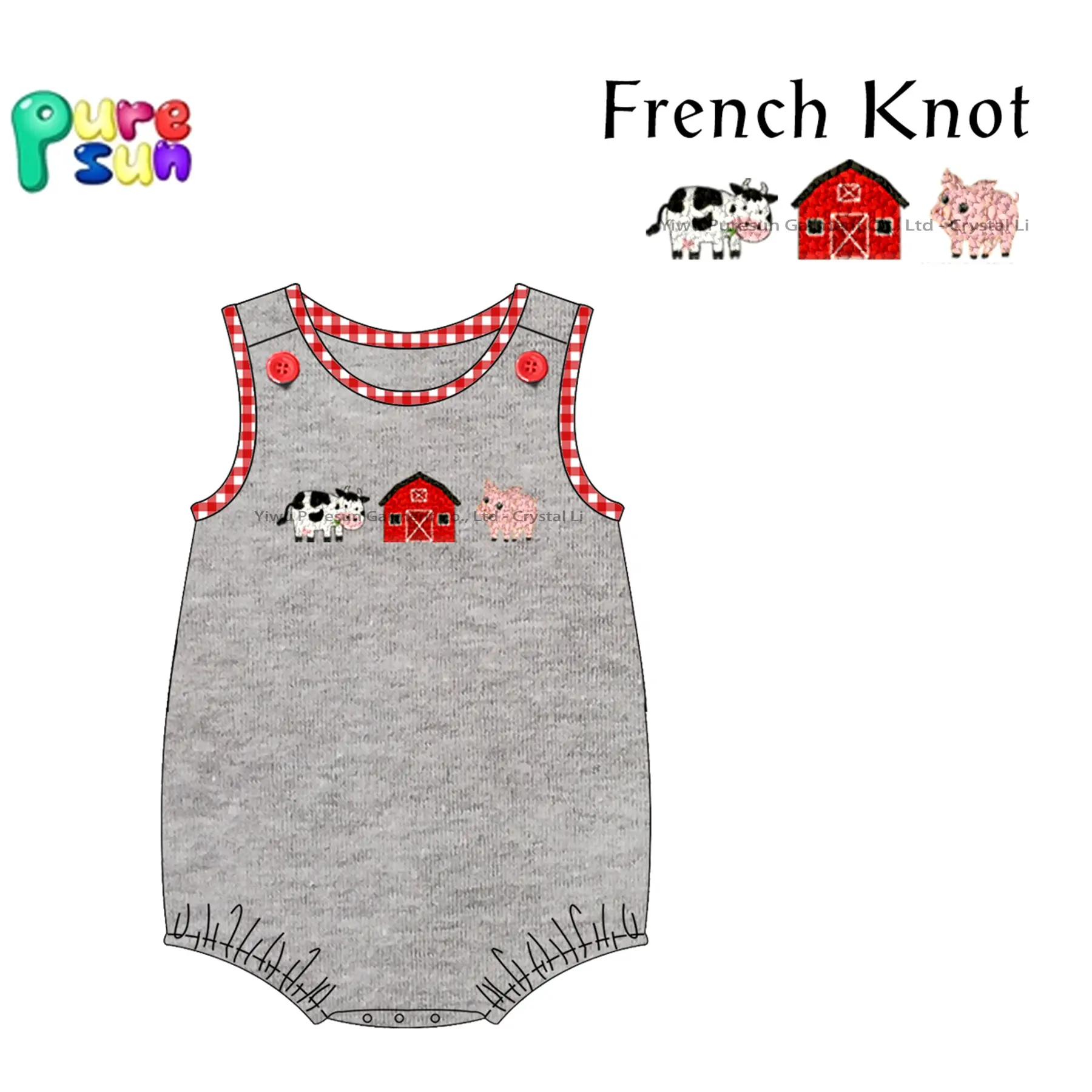 Puresun Zomer Meisjes Kleding Sets Custom Farm Design Franse Knoop Smocking Meisje Kleding Zomer Mode Voor Grote Zus