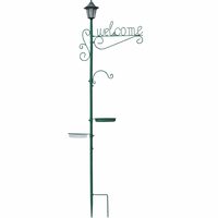 Lanterne solaire antique en fer forgé avec piquet de sol, mangeoire à oiseaux, plusieurs crochets de suspension, bain pour oiseaux, plateau à graines, écologique, pour jardin extérieur