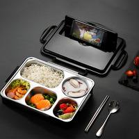 Plateau de service alimentaire en acier inoxydable de haute qualité avec 5 compartiments, boîte à lunch pour enfants, boîte bento à 4 compartiments pour étudiants