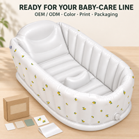 Baignoire gonflable pour bébé avec parois à chambre d'air nervurées en PVC de 0,30 mm, support de bain surélevé et sortie de vidange pour impression personnalisée