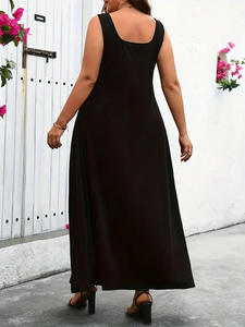 Kadın yaz giyim bayanlar düz renk kayış rahat yaz uzun Vestidos Para Mujer siyah gevşek A-line artı boyutu elbiseler - Product Image 5