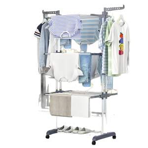 Séchoir à Linge Familial Pliable et Mobile en Métal, Économiseur d'Espace, Présentoir de Rangement pour Vêtements avec Roues - Product Image 2