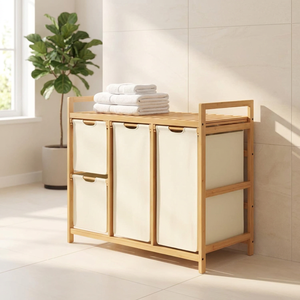 Étagère <span class=keywords><strong>de</strong></span> rangement pour linge en bambou à 3 niveaux, écologique, <span class=keywords><strong>avec</strong></span> panier à linge coulissant et tiroirs, organisateur <span class=keywords><strong>de</strong></span> <span class=keywords><strong>salle</strong></span> <span class=keywords><strong>de</strong></span> <span class=keywords><strong>bain</strong></span>, vente en gros usine - Product Image 2