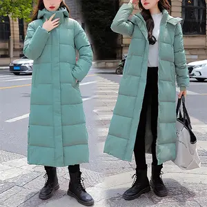OEM personalizado invierno mujer verde Delgado cálido abajo chaqueta con capucha moda Casual impermeable ligero largo Puffer chaquetas