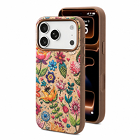 Funda de Corcho de Lujo con Bordado para Apple Serie 18 17 16 15 14, Carga Inalámbrica Magnética, Cubierta de Madera Ecológica