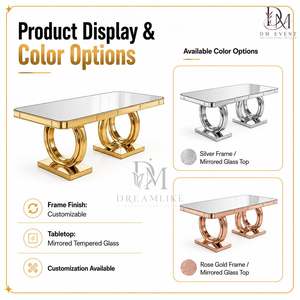 Mesa de Boda Rectangular Moderna de Acero Inoxidable Dorado con Base de Doble Anillo para Proyectos de Banquetes, Venta al Por Mayor - Product Image 5