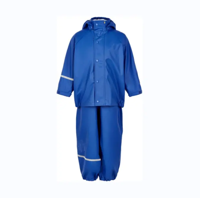 Di alta qualità a buon mercato whosale blu PU impermeabile impermeabile cappotto per i bambini