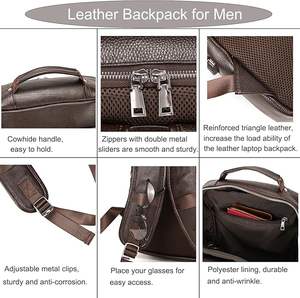Mochila de Cuero Genuino para Hombre, Estilo Vintage, Resistente, para Viajes, Negocios, Casual, Deportes, Estudiantes, con Cierre para Laptop - Product Image 5