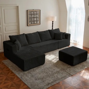 โซฟาผ้ากำมะหยี่รูปตัวยู 133 นิ้ว สีดำ รุ่น Cloud Couch Sectional ของ US in Stock - Product Image 1
