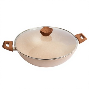Sartén Profunda Antiadherente de Aluminio, <span class=keywords><strong>Wok</strong></span>, Cacerola con Revestimiento de Mármol, con Vaporera, Tapa de Vidrio, Base de Inducción Multifuncional, Olla para Cocinar - Product Image 2