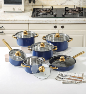 Bộ nồi gang cổ điển 12 món màu cam, đáy thép không gỉ chống dính, kèm nắp kính, gồm cả chảo rán và nồi súp - Product Image 4