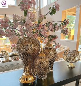 Bouteille générale en céramique dorée plaquée de luxe, pour salon, table à manger, modèle de chambre, arrangement de fleurs, ornements pour porche, maison - Product Image 1