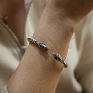 925 <b>Sterling</b> <b>Silver</b> Falcon Head Twisted Romantic <b>Mens</b> <b>Bracelet</b> with Natural Stone Spring Clasp Handmade Turkish Jewelry - Product Image 6