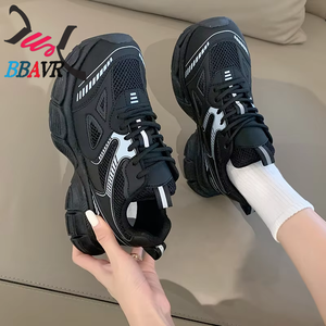 Zapatos de Mujer con Suela Gruesa y Punta Plateada, Modelo Torre, Otoño, Nuevos, Combinables con Todo, Transpirables, Casuales, Ligeros, Parte Superior de Cuero Sintético, Cierre con Cordones - Product Image 3