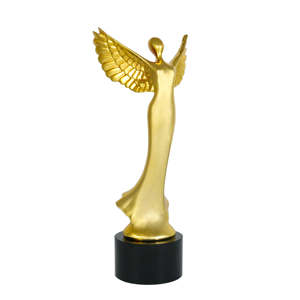 Nuovo arrivo di alta qualità oro <span class=keywords><strong>angelo</strong></span> trofeo di cristallo <span class=keywords><strong>nero</strong></span> Base rotonda scudo di vetro premio - Product Image 1