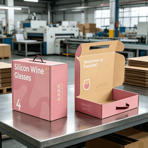 Boîte d'emballage d'expédition imprimée en couleur, boîte <span class=keywords><strong>à</strong></span> vin en carton ondulé personnalisée avec poignée en plastique et insert en carton - Product Image 1