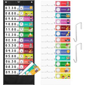 Tabla de Horarios Diarios de Bolsillo, 12.8x35 Pulgadas, 13+1 Bolsillos, Tarjetas Reutilizables, Tablero de Gestión del Tiempo en el Aula - Product Image 1