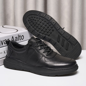Men Genuine Leather Walking Shoes <b>Round</b> Toe Lace Up Breathable Anti Odor Lightweight <b>Cushioned</b> Casual Outdoor Wear - Product Image 3