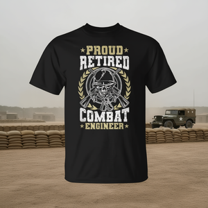 T-shirt noir unisexe à col rond et manches courtes pour ingénieur de combat en retraite, cadeau pour ancien militaire - Product Image 3