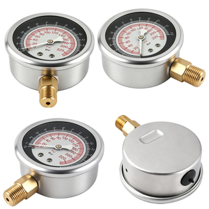 Manomètre à fond plat avec cadran noir, rempli de glycérine, boîtier en acier inoxydable, raccord en laiton avec anneau serti, fabriqué en usine - Product Image 2
