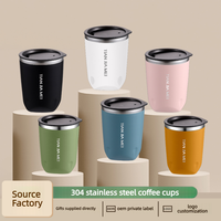 Vente en gros de tasses de voyage en acier inoxydable 304 à double paroi, résistantes à la chaleur, anti-fuite, 300 ml, avec couvercle, pour la voiture