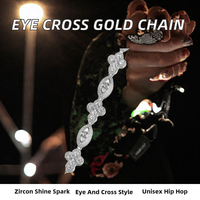 Chaîne à maillons tendance en laiton plaqué or 18 carats avec zircon 5A, motif œil croisé cubain, bijoux de fête pour unisexe