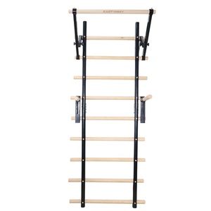 EASTOMMY Ensemble d'échelles suédoises en <span class=keywords><strong>bois</strong></span> massif pour gymnastique, barre de traction, barre de rééducation en <span class=keywords><strong>bois</strong></span> pour la maison - Product Image 2