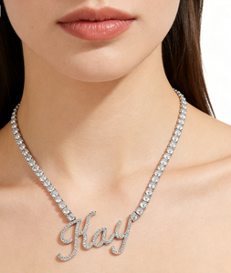 จี้ห้อยคอแบบปรับแต่งชื่อได้ <span class=keywords><strong>Hiisees</strong></span> ชุบทอง 18K พร้อมสร้อยคอเทนนิสประดับเพชร CZ สำหรับผู้หญิงผู้ชาย ทำจากทองเหลืองและเพชรซิร์คอน เหมาะสำหรับเป็นของขวัญ - Product Image 1