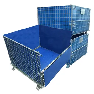 Large Customized Powder Coated Supermarket Portable Foldable Stackable Metal Steel Wire Cage