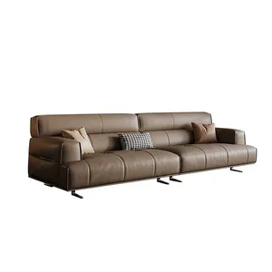 Sofa Italia berkilau, ringan, sofa ruang tamu modern Sederhana lapisan kepala kulit sapi ukuran datar baris lurus