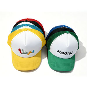 Casquette de baseball en mousse bicolore multicolore en gros, avec logo brodé personnalisé, 5 panneaux, en maille éponge, casquettes trucker à fermeture snapback - Product Image 1