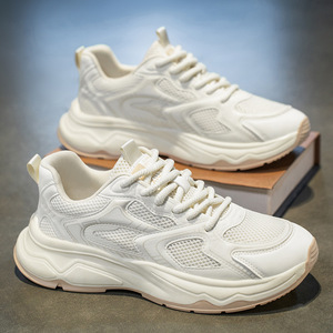 Baskets basses rétro sportives pour hommes à lacets en maille blanches, respirantes, imperméables, antidérapantes, légères et décontractées - Product Image 6