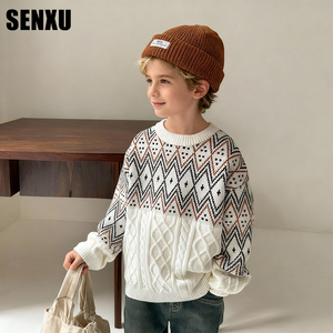 <span class=keywords><strong>Pull</strong></span> en tricot à col rond pour garçon, épais, respirant, à carreaux, pour l'hiver - Product Image 2