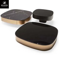 Table à thé et à café de haute qualité, style moderne minimaliste de luxe, en verre noir et marbre haut de gamme